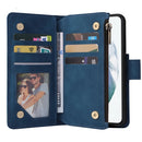 For Samsung Galaxy S22 5G Multifunctional Phone Leather Case with Card Slot & Holder & Zipper Wallet & Photo Frame(Blue)
