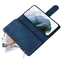 For Samsung Galaxy S22 5G Multifunctional Phone Leather Case with Card Slot & Holder & Zipper Wallet & Photo Frame(Blue)