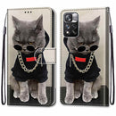 For Xiaomi Redmi Note 11 Pro / 11 Pro+ Coloured Drawing Cross Texture Horizontal Flip PU Phone Leather Case with Holder & Card Slots & Wallet & Lanyard(Colorful Layer(Golden Chain Grey Cat)