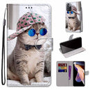 For Xiaomi Redmi Note 11 Pro / 11 Pro+ Coloured Drawing Cross Texture Horizontal Flip PU Phone Leather Case with Holder & Card Slots & Wallet & Lanyard(Colorful Layer(Oblique Hat Blue Mirror Cat)