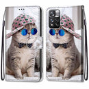 For Xiaomi Redmi Note 11 Pro / 11 Pro+ Coloured Drawing Cross Texture Horizontal Flip PU Phone Leather Case with Holder & Card Slots & Wallet & Lanyard(Colorful Layer(Oblique Hat Blue Mirror Cat)