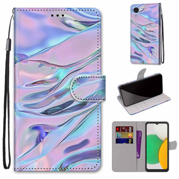 For Samsung Galaxy A03 Core Coloured Drawing Cross Texture Horizontal Flip PU Phone Leather Case with Holder & Card Slots & Wallet & Lanyard(Colorful Layer(Fluorescent Water Pattern)