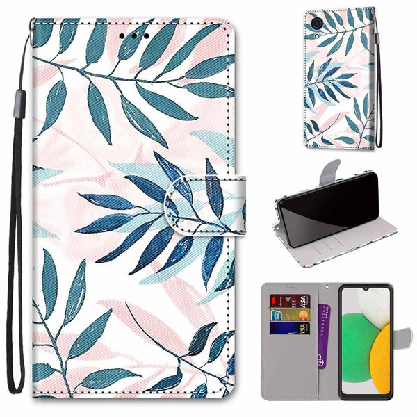 For Samsung Galaxy A03 Core Coloured Drawing Cross Texture Horizontal Flip PU Phone Leather Case with Holder & Card Slots & Wallet & Lanyard(Colorful Layer(Pink Green Needles)