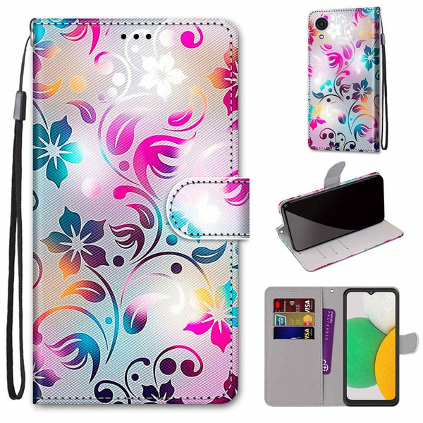 For Samsung Galaxy A03 Core Coloured Drawing Cross Texture Horizontal Flip PU Phone Leather Case with Holder & Card Slots & Wallet & Lanyard(Colorful Layer(Gradient Colorful Flower)