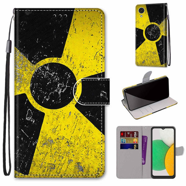 For Samsung Galaxy A03 Core Coloured Drawing Cross Texture Horizontal Flip PU Phone Leather Case with Holder & Card Slots & Wallet & Lanyard(Colorful Layer(Yellow and Black Signs)