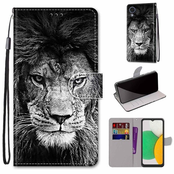 For Samsung Galaxy A03 Core Coloured Drawing Cross Texture Horizontal Flip PU Phone Leather Case with Holder & Card Slots & Wallet & Lanyard(Colorful Layer(Black and White Lion Head)