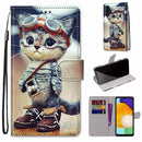 For Samsung Galaxy A13 4G Coloured Drawing Cross Texture Horizontal Flip PU Phone Leather Case with Holder & Card Slots & Wallet & Lanyard(Colorful Layer(Leather Shoes Cat)