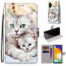 For Samsung Galaxy A13 4G Coloured Drawing Cross Texture Horizontal Flip PU Phone Leather Case with Holder & Card Slots & Wallet & Lanyard(Colorful Layer(Big Cat Hugging Kitten)