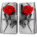 For Samsung Galaxy A13 5G Coloured Drawing Cross Texture Horizontal Flip PU Phone Leather Case with Holder & Card Slots & Wallet & Lanyard(Colorful Layer(Red Rose On Wooden)