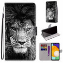 For Samsung Galaxy A13 5G Coloured Drawing Cross Texture Horizontal Flip PU Phone Leather Case with Holder & Card Slots & Wallet & Lanyard(Colorful Layer(Black and White Lion Head)