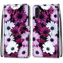 For Samsung Galaxy A13 5G Coloured Drawing Cross Texture Horizontal Flip PU Phone Leather Case with Holder & Card Slots & Wallet & Lanyard(Colorful Layer(Chrysanthemum Pink White Purple)