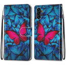 For Samsung Galaxy A13 5G Coloured Drawing Cross Texture Horizontal Flip PU Phone Leather Case with Holder & Card Slots & Wallet & Lanyard(Colorful Layer(Big Red Butterfly On Blue)