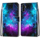 For Samsung Galaxy A13 5G Coloured Drawing Cross Texture Horizontal Flip PU Phone Leather Case with Holder & Card Slots & Wallet & Lanyard(Colorful Layer(Purple Green Starry Sky)