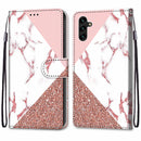 For Samsung Galaxy A13 5G Coloured Drawing Cross Texture Horizontal Flip PU Phone Leather Case with Holder & Card Slots & Wallet & Lanyard(Colorful Layer(Stitching Pink Stone Pattern)