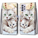 For Samsung Galaxy A33 5G Coloured Drawing Cross Texture Horizontal Flip PU Phone Leather Case with Holder & Card Slots & Wallet & Lanyard(Colorful Layer(Big Cat Hugging Kitten)