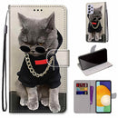 For Samsung Galaxy A33 5G Coloured Drawing Cross Texture Horizontal Flip PU Phone Leather Case with Holder & Card Slots & Wallet & Lanyard(Colorful Layer(Golden Chain Grey Cat)