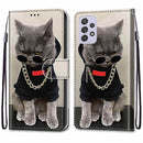 For Samsung Galaxy A33 5G Coloured Drawing Cross Texture Horizontal Flip PU Phone Leather Case with Holder & Card Slots & Wallet & Lanyard(Colorful Layer(Golden Chain Grey Cat)