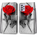 For Samsung Galaxy A33 5G Coloured Drawing Cross Texture Horizontal Flip PU Phone Leather Case with Holder & Card Slots & Wallet & Lanyard(Colorful Layer(Red Rose On Wooden)