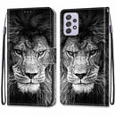 For Samsung Galaxy A33 5G Coloured Drawing Cross Texture Horizontal Flip PU Phone Leather Case with Holder & Card Slots & Wallet & Lanyard(Colorful Layer(Black and White Lion Head)