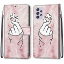 For Samsung Galaxy A33 5G Coloured Drawing Cross Texture Horizontal Flip PU Phone Leather Case with Holder & Card Slots & Wallet & Lanyard(Colorful Layer(Pink Hands Than Hearts)