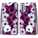 For Samsung Galaxy A33 5G Coloured Drawing Cross Texture Horizontal Flip PU Phone Leather Case with Holder & Card Slots & Wallet & Lanyard(Colorful Layer(Chrysanthemum Pink White Purple)