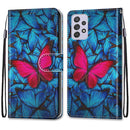 For Samsung Galaxy A33 5G Coloured Drawing Cross Texture Horizontal Flip PU Phone Leather Case with Holder & Card Slots & Wallet & Lanyard(Colorful Layer(Big Red Butterfly On Blue)