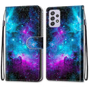 For Samsung Galaxy A33 5G Coloured Drawing Cross Texture Horizontal Flip PU Phone Leather Case with Holder & Card Slots & Wallet & Lanyard(Colorful Layer(Purple Green Starry Sky)