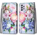 For Samsung Galaxy A33 5G Coloured Drawing Cross Texture Horizontal Flip PU Phone Leather Case with Holder & Card Slots & Wallet & Lanyard(Colorful Layer(Light Pink Bouquet)