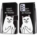 For Samsung Galaxy A33 5G Coloured Drawing Cross Texture Horizontal Flip PU Phone Leather Case with Holder & Card Slots & Wallet & Lanyard(Colorful Layer(Middle Finger White Cat)