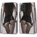 For Samsung Galaxy A53 5G Coloured Drawing Cross Texture Horizontal Flip PU Phone Leather Case with Holder & Card Slots & Wallet & Lanyard(Colorful Layer(Miniskirt)