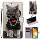 For Samsung Galaxy A53 5G Coloured Drawing Cross Texture Horizontal Flip PU Phone Leather Case with Holder & Card Slots & Wallet & Lanyard(Colorful Layer(Golden Chain Grey Cat)
