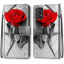 For Samsung Galaxy A53 5G Coloured Drawing Cross Texture Horizontal Flip PU Phone Leather Case with Holder & Card Slots & Wallet & Lanyard(Colorful Layer(Red Rose On Wooden)