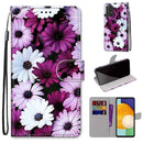 For Samsung Galaxy A53 5G Coloured Drawing Cross Texture Horizontal Flip PU Phone Leather Case with Holder & Card Slots & Wallet & Lanyard(Colorful Layer(Chrysanthemum Pink White Purple)