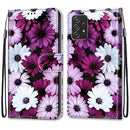 For Samsung Galaxy A53 5G Coloured Drawing Cross Texture Horizontal Flip PU Phone Leather Case with Holder & Card Slots & Wallet & Lanyard(Colorful Layer(Chrysanthemum Pink White Purple)
