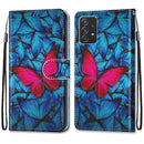 For Samsung Galaxy A53 5G Coloured Drawing Cross Texture Horizontal Flip PU Phone Leather Case with Holder & Card Slots & Wallet & Lanyard(Colorful Layer(Big Red Butterfly On Blue)