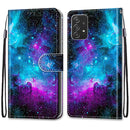 For Samsung Galaxy A53 5G Coloured Drawing Cross Texture Horizontal Flip PU Phone Leather Case with Holder & Card Slots & Wallet & Lanyard(Colorful Layer(Purple Green Starry Sky)