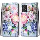 For Samsung Galaxy A53 5G Coloured Drawing Cross Texture Horizontal Flip PU Phone Leather Case with Holder & Card Slots & Wallet & Lanyard(Colorful Layer(Light Pink Bouquet)