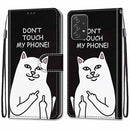 For Samsung Galaxy A53 5G Coloured Drawing Cross Texture Horizontal Flip PU Phone Leather Case with Holder & Card Slots & Wallet & Lanyard(Colorful Layer(Middle Finger White Cat)