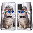 For Samsung Galaxy A53 5G Coloured Drawing Cross Texture Horizontal Flip PU Phone Leather Case with Holder & Card Slots & Wallet & Lanyard(Colorful Layer(Oblique Hat Blue Mirror Cat)