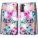 For Samsung Galaxy S22 5G Coloured Drawing Cross Texture Horizontal Flip PU Phone Leather Case with Holder & Card Slots & Wallet & Lanyard(Colorful Layer(Gradient Colorful Flower)