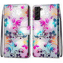 For Samsung Galaxy S22+ 5G Coloured Drawing Cross Texture Horizontal Flip PU Phone Leather Case with Holder & Card Slots & Wallet & Lanyard(Colorful Layer(Gradient Colorful Flower)