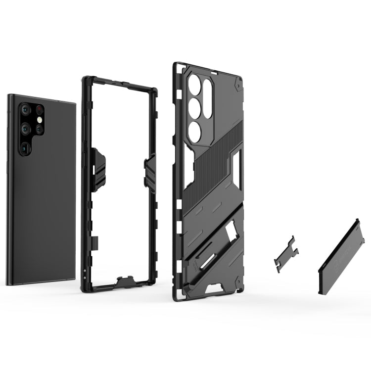 For Samsung Galaxy S22 Ultra 5G Punk Armor 2 in 1 PC + TPU Shockproof Phone Case with Invisible Holder(Light Red)