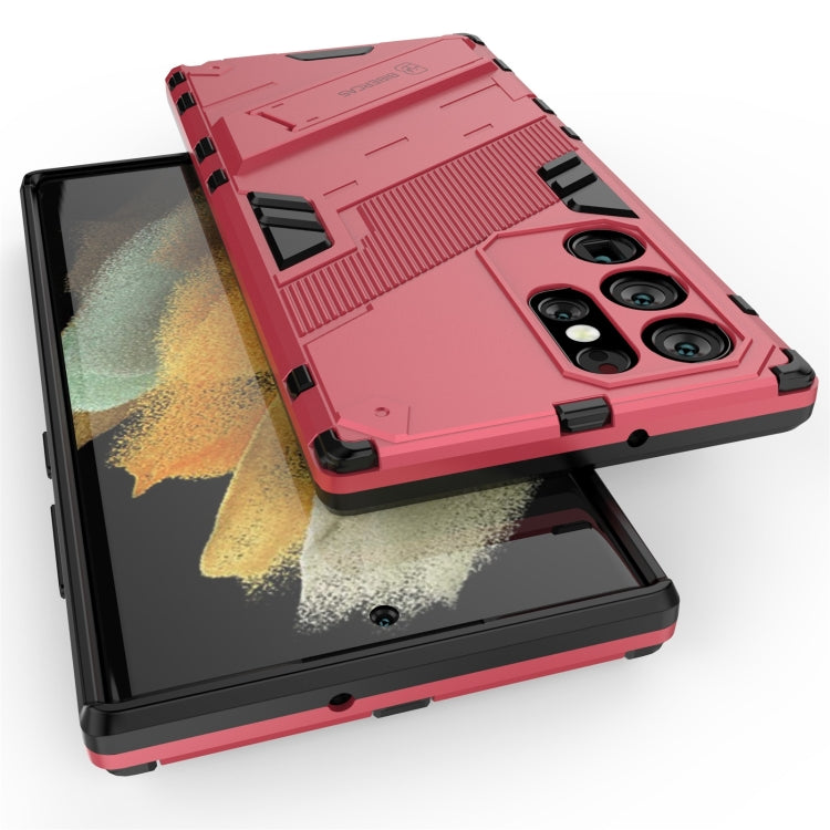 For Samsung Galaxy S22 Ultra 5G Punk Armor 2 in 1 PC + TPU Shockproof Phone Case with Invisible Holder(Light Red)