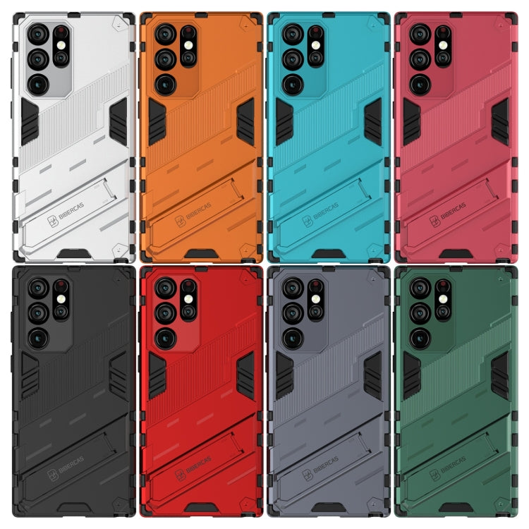 For Samsung Galaxy S22 Ultra 5G Punk Armor 2 in 1 PC + TPU Shockproof Phone Case with Invisible Holder(Light Red)
