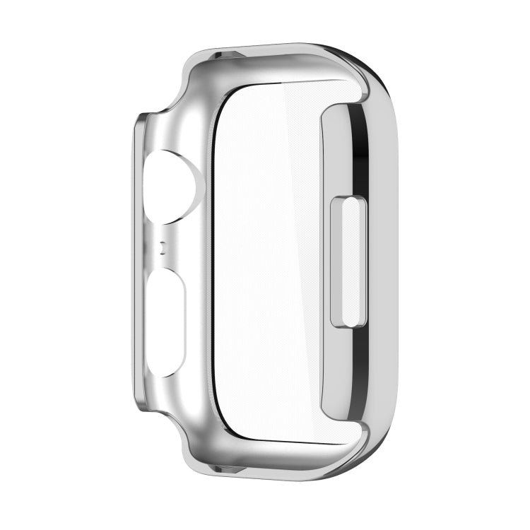 Electroplating Shockproof PC Protective Case with Tempered Glass Film For Apple Watch Series 7 41mm(Silver)