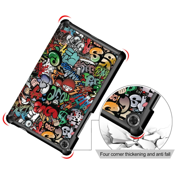 For Lenovo Tab M8 Coloured Drawing Pattern Horizontal Deformation Flip Leather Case with Three-folding Holder(Graffiti)