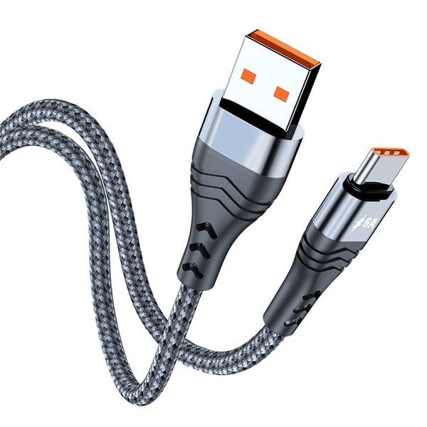 ADC-005 6A USB to USB-C / Type-C Weave Fast Charging Data Cable, Length:0.5m(Silver)