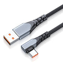 6A 66W USB to USB-C / Type-C Elbow Mobile Phone Game Fast Data Cable, Length:1m(Grey)