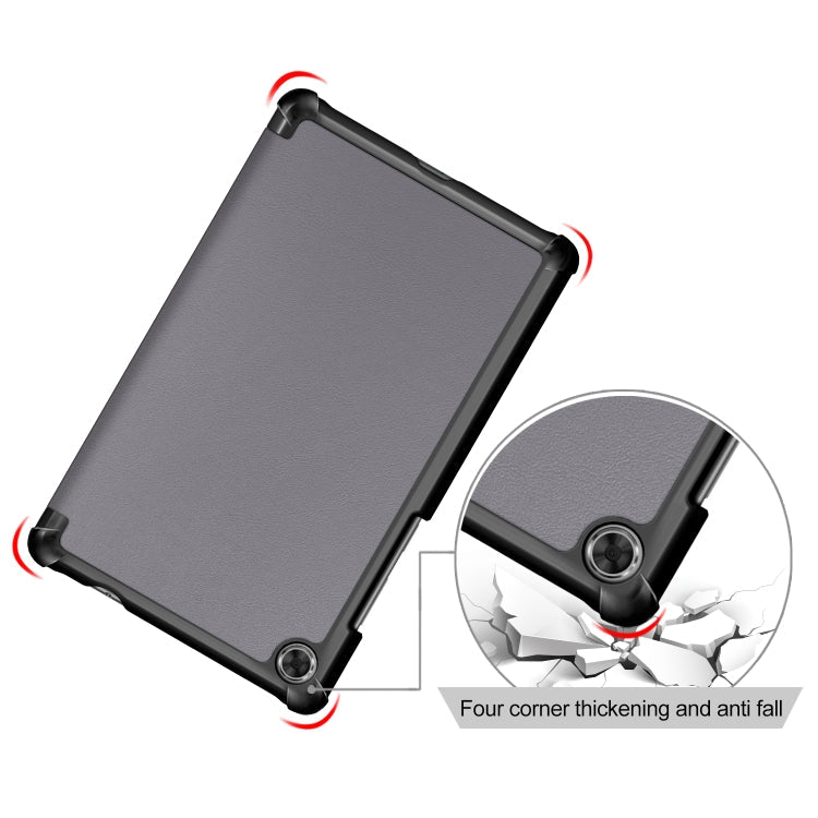 For Lenovo Tab M8 Custer Texture Horizontal Flip Smart TPU Leather Case with Three-folding Holder(Grey)