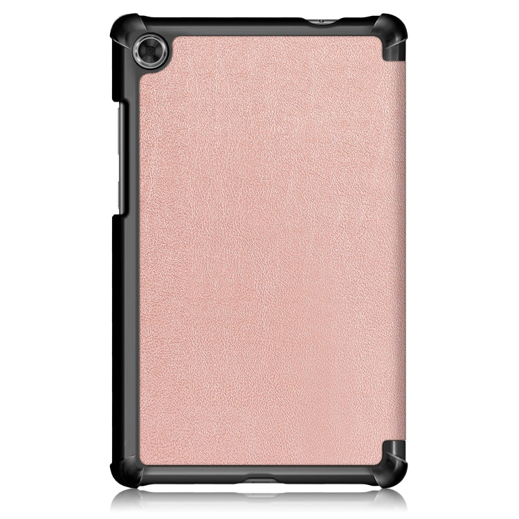 For Lenovo Tab M8 Custer Texture Horizontal Flip Smart TPU Leather Case with Three-folding Holder(Rose Gold)